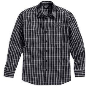 NWT! Harley-Davidson® Men's Flames Plaid Shirt Long-Sleeve Black/White